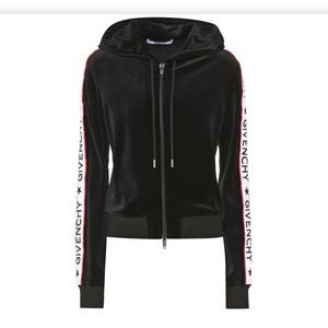 Givenchy logo stripe zip hoodie tape jacket velour black